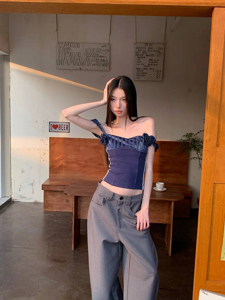 2000s Aesthetic Denim Camisole Crop Top
