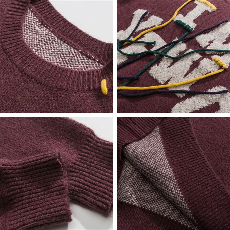 Oversize Alphabet Embroidery Knitted Sweater