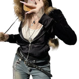 Gothic Soft Velvet Dark Zip-up Hoodie