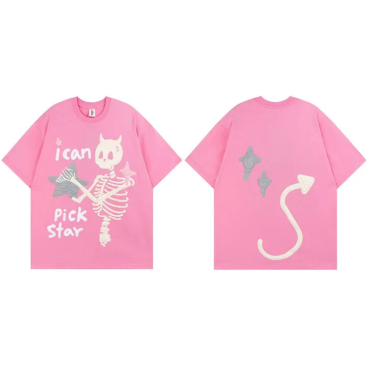Y2K Skeleton I Can Pick Star T-shirt