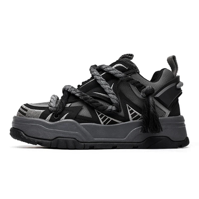 Retro Black Punk Cowhide Sneakers