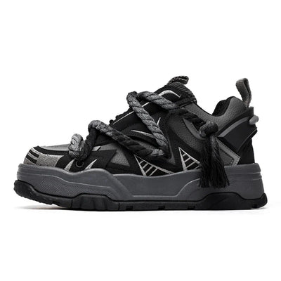 Retro Black Punk Cowhide Sneakers