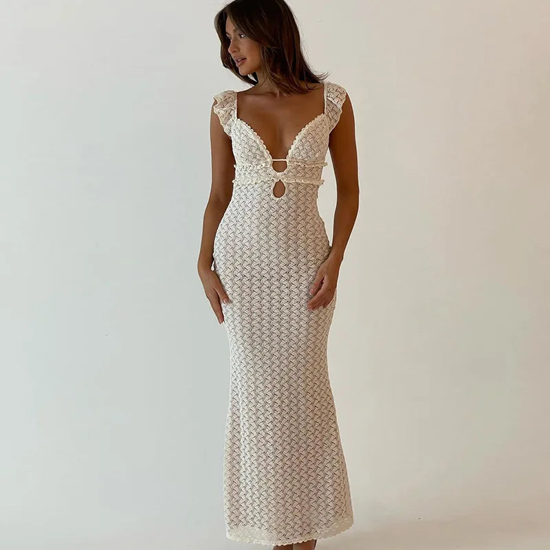 Elegant Cut Out Backless Maxi Dress
