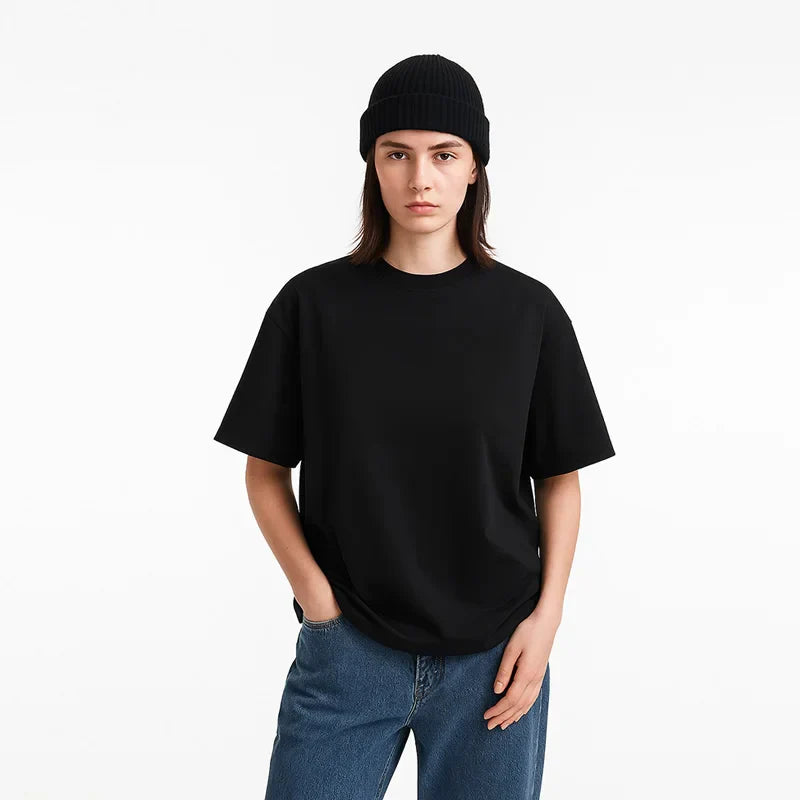 Black Minimalist Drop Shoulder Oversized T-Shirt