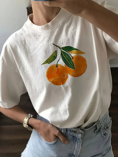 Leuchtendes orangefarbenes Kurzarm-T-Shirt mit Rundhalsausschnitt
