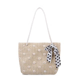 Bow-Tie Embroidery Daisy Shoulder Bag