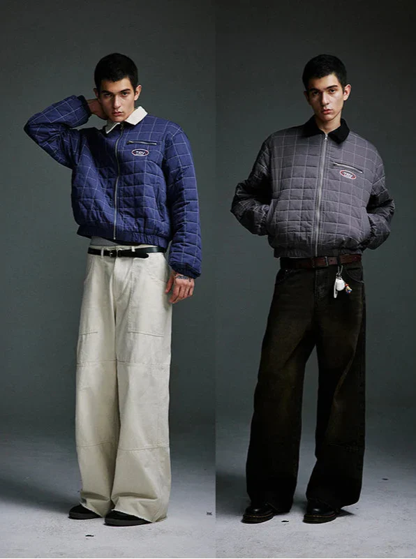 Turn-down Collar Thick Plaid Windbreaker Jacket