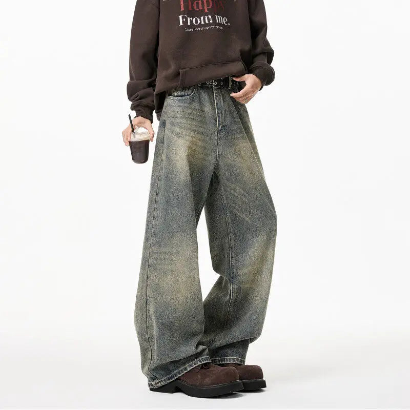 Vintage Distressed Washed Wide Leg Jeans