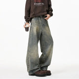 Vintage Distressed Washed Wide Leg Jeans