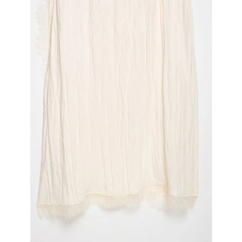 Beige Romantic Crinkled Wrap Slip Dress