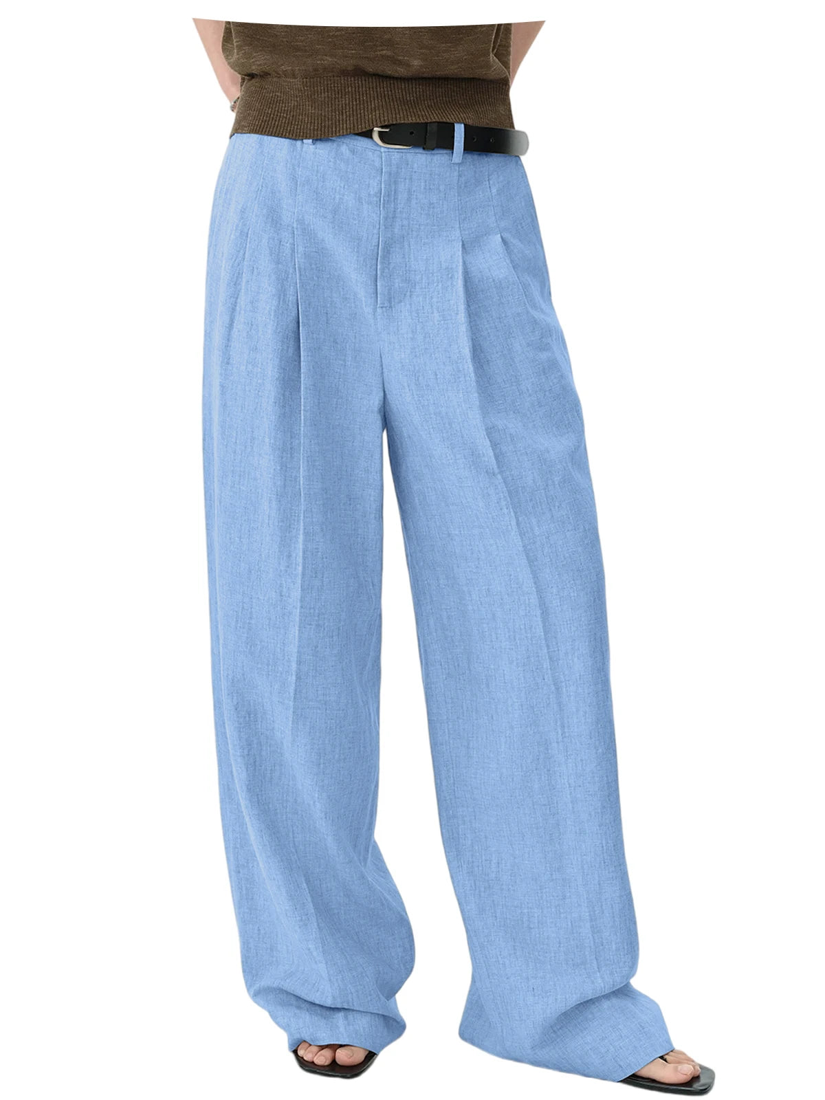 High Waist Pleated Linen Wide Leg Pants