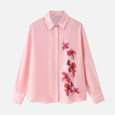 Floral Print Pink Satin Shirt