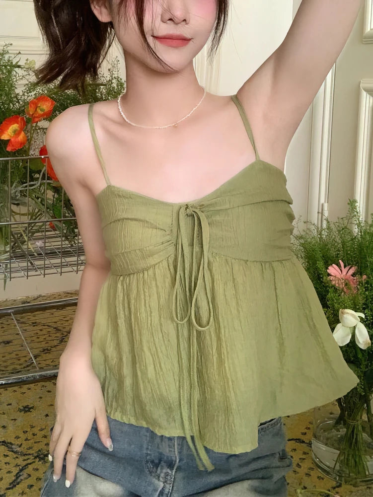 Fairycore Ruched Bust Lace Up Top