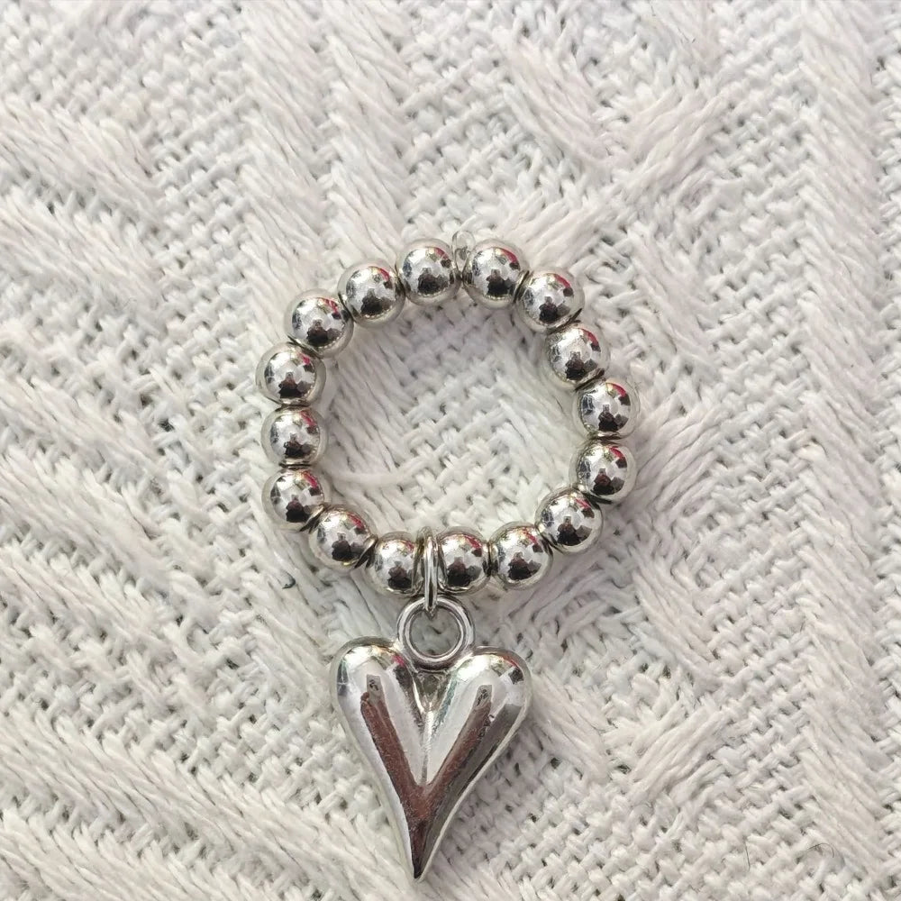 Metal Heart Elastic Rope Ring