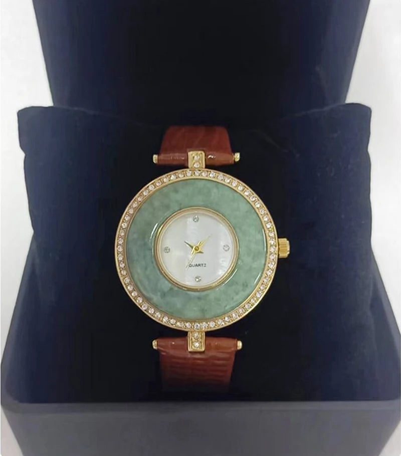 Vintage Round Jade Women's Watch