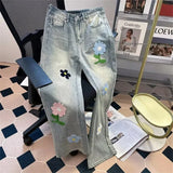 Vintage Flower Embroidered High Jeans