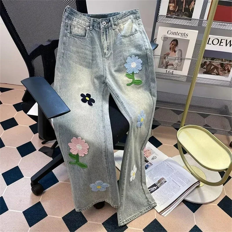 Vintage Flower Embroidered High Jeans