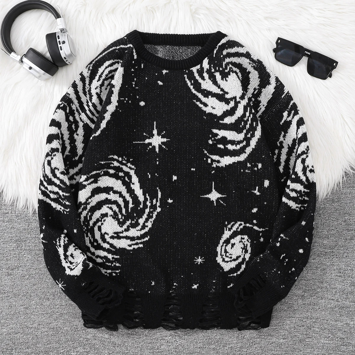 Ripped Abstract Starry Sky Sweater