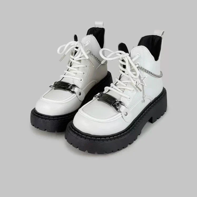 Chain Solid Color Women's  Motorcycle Shoes