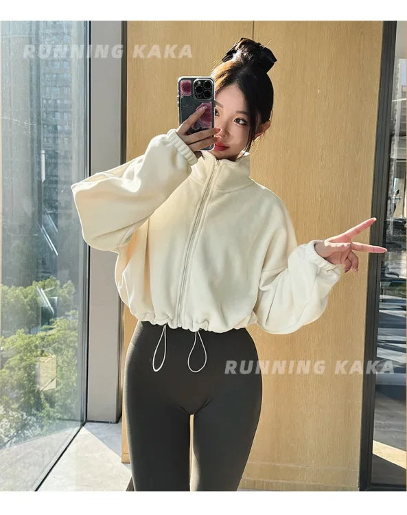 Stand Collar Crop Sweatshirt