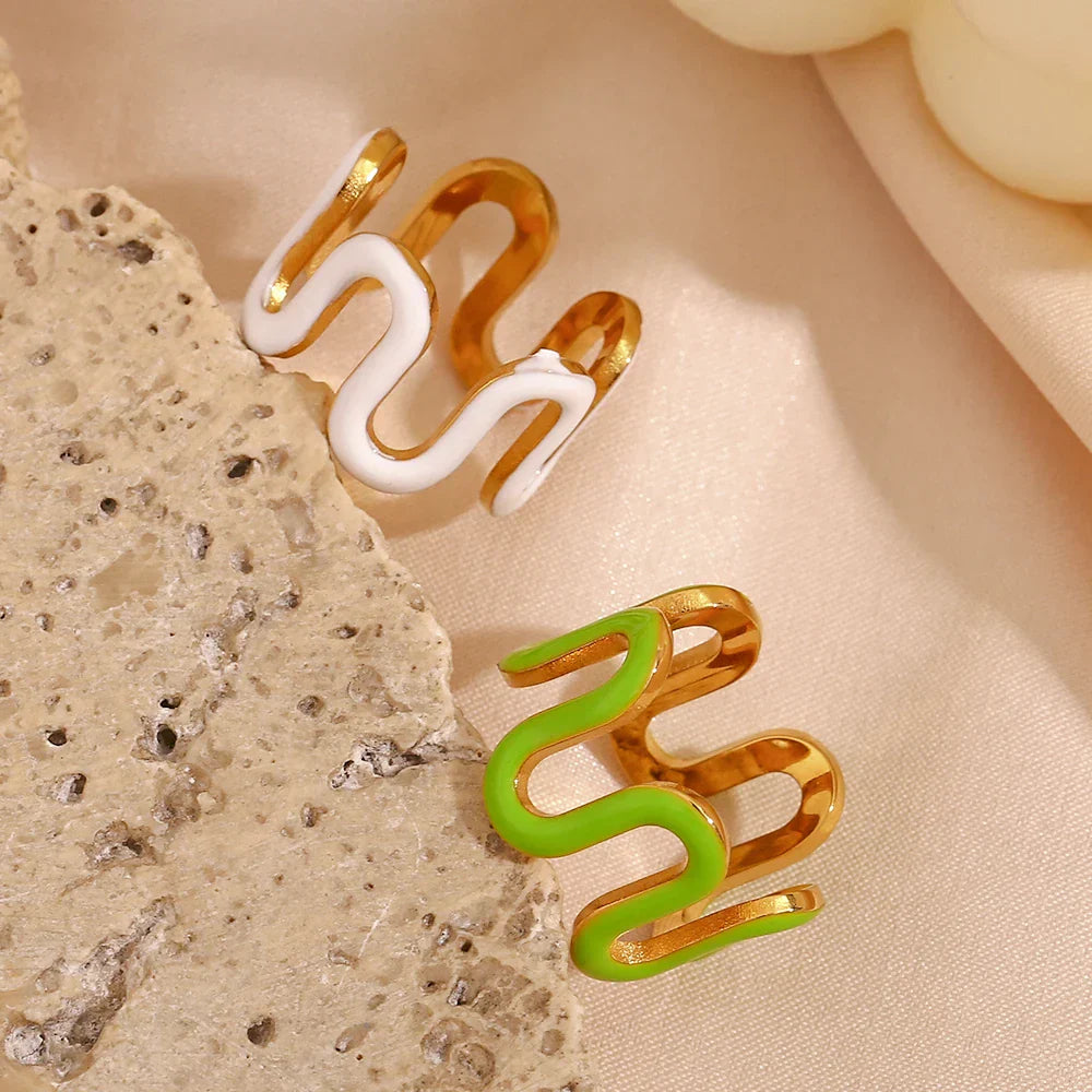 Anillos Ondulados Modernos Esmaltados Y2K