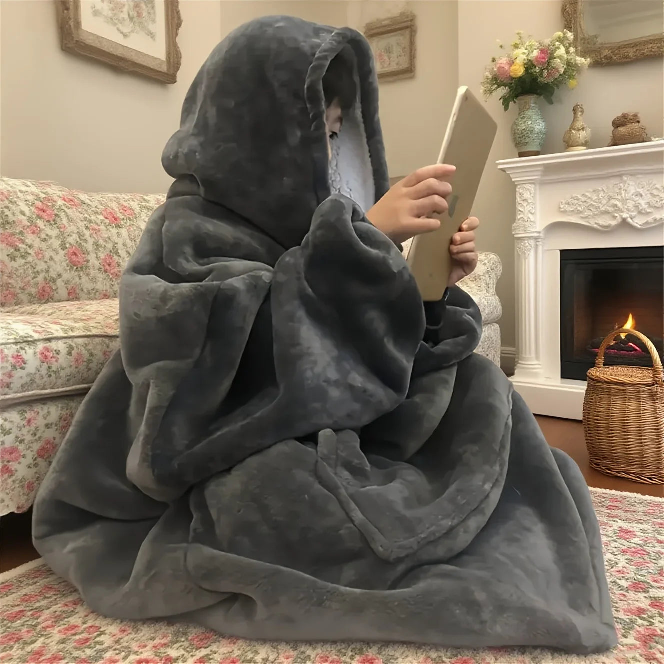 Cozy Oversized Reversible Fleece Hooded Blanket