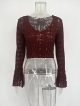 Hollow Knitted Women's Solid Color Long Sleeve Cardigan