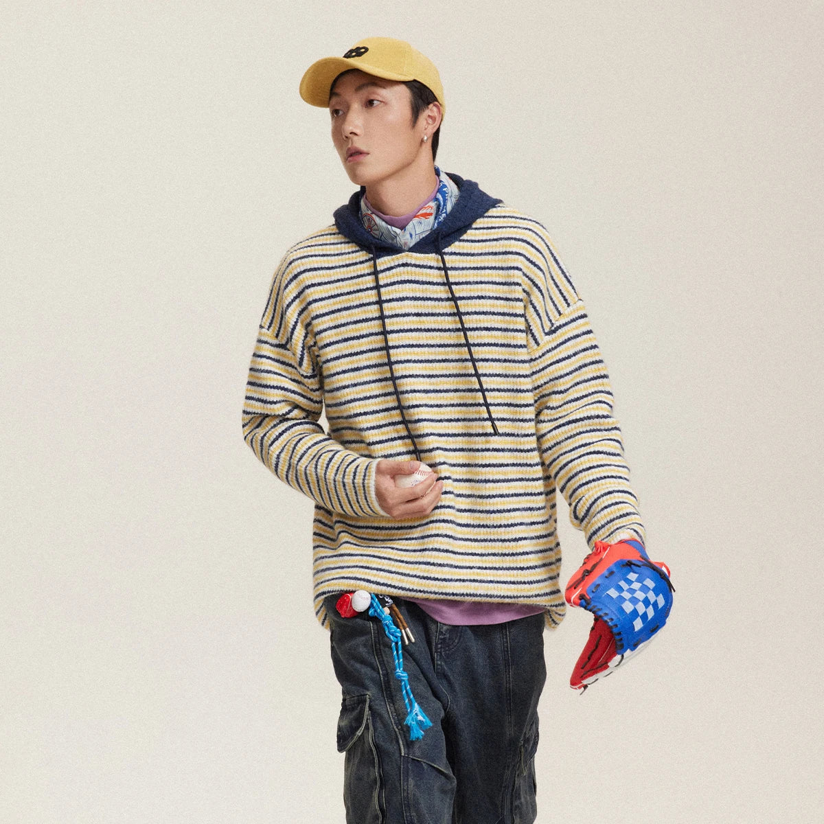 Striped Hooded Sweater Knitted Pullover