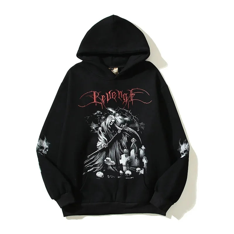 Fleece Revenge Skeleton Head Printed Hoodie