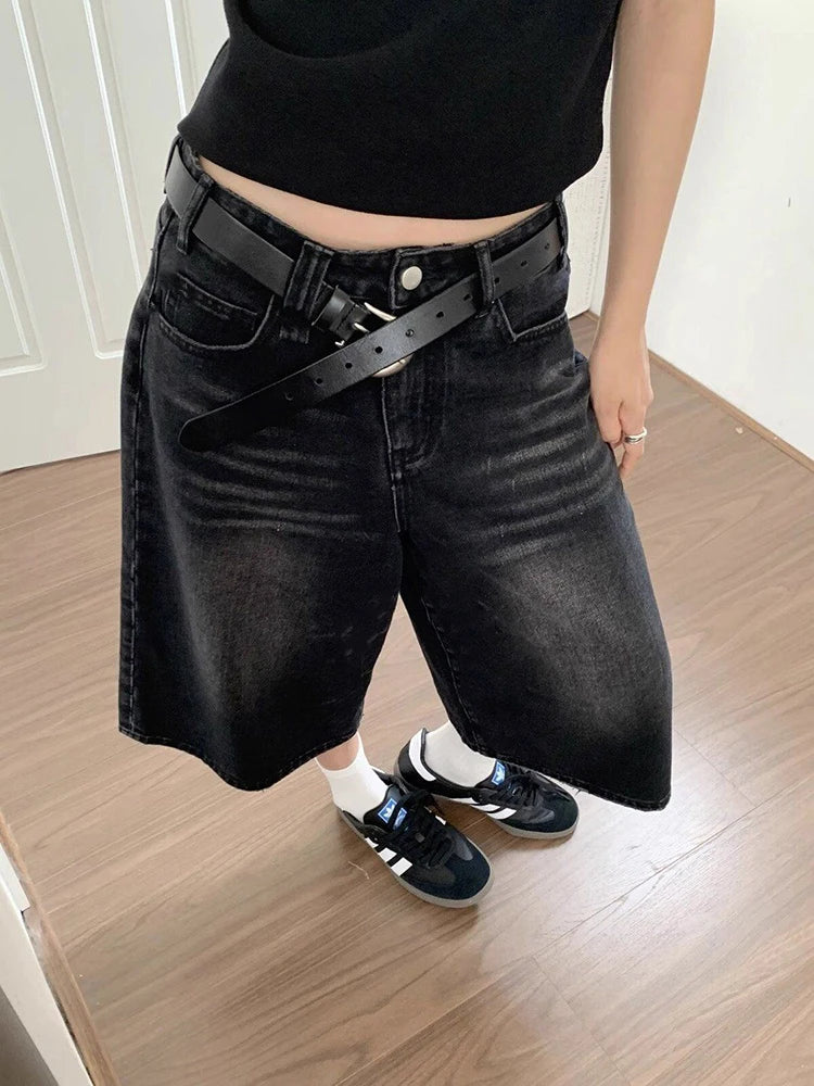 Pantalones cortos de mezclilla anchos estilo Y2K vintage