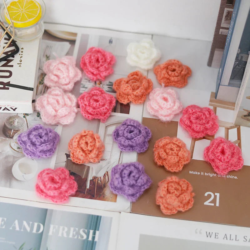 10 Parts Handmade Knitting Wool Crochet Flower Heads