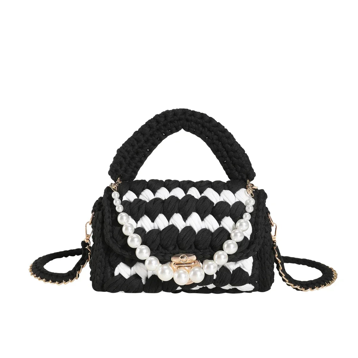Woven Bag Knitted Shoulder Chunky