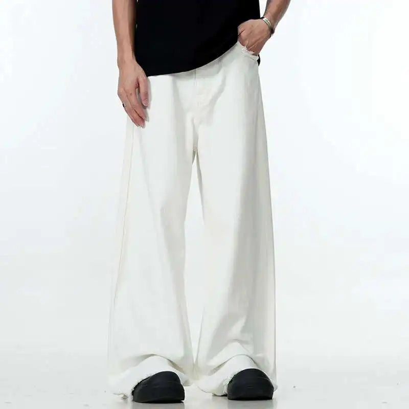 Solid Color Raw Edge Denim Pants
