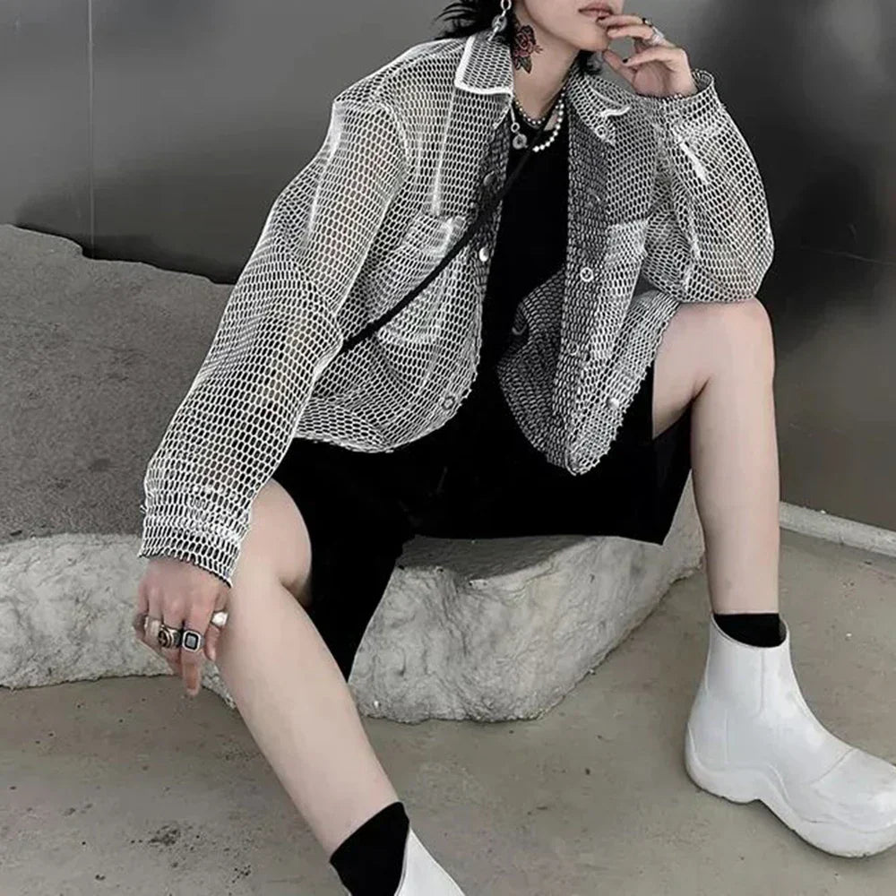 Vintage Oversized Mesh Casual Shirt