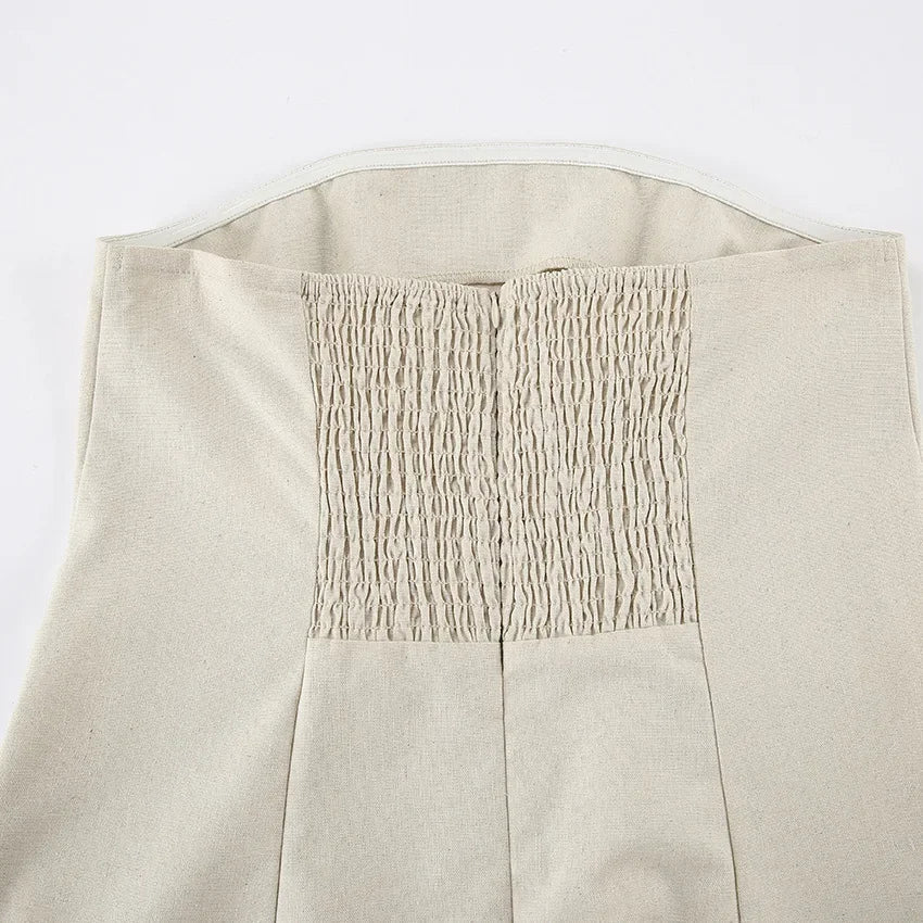 Maxivestido de lino sin tirantes y con cuello halter