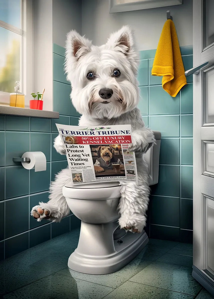 Dog Reading Newspaper Poster
