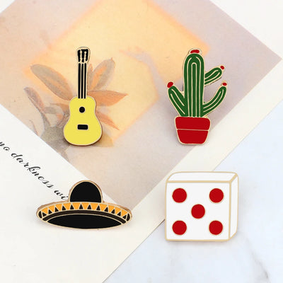Creative Music Guitar Mexican Hat Brooches