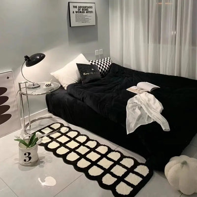 Black Checkered Bedroom Rug