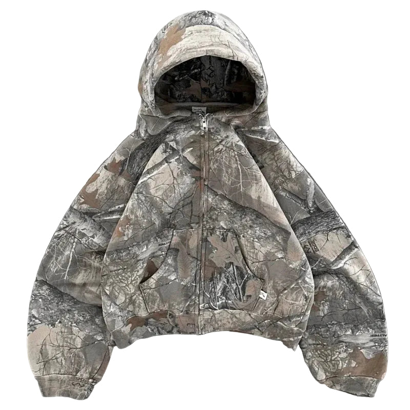 Oversized Camouflage Gothic Kapuzenjacke mit Reißverschluss