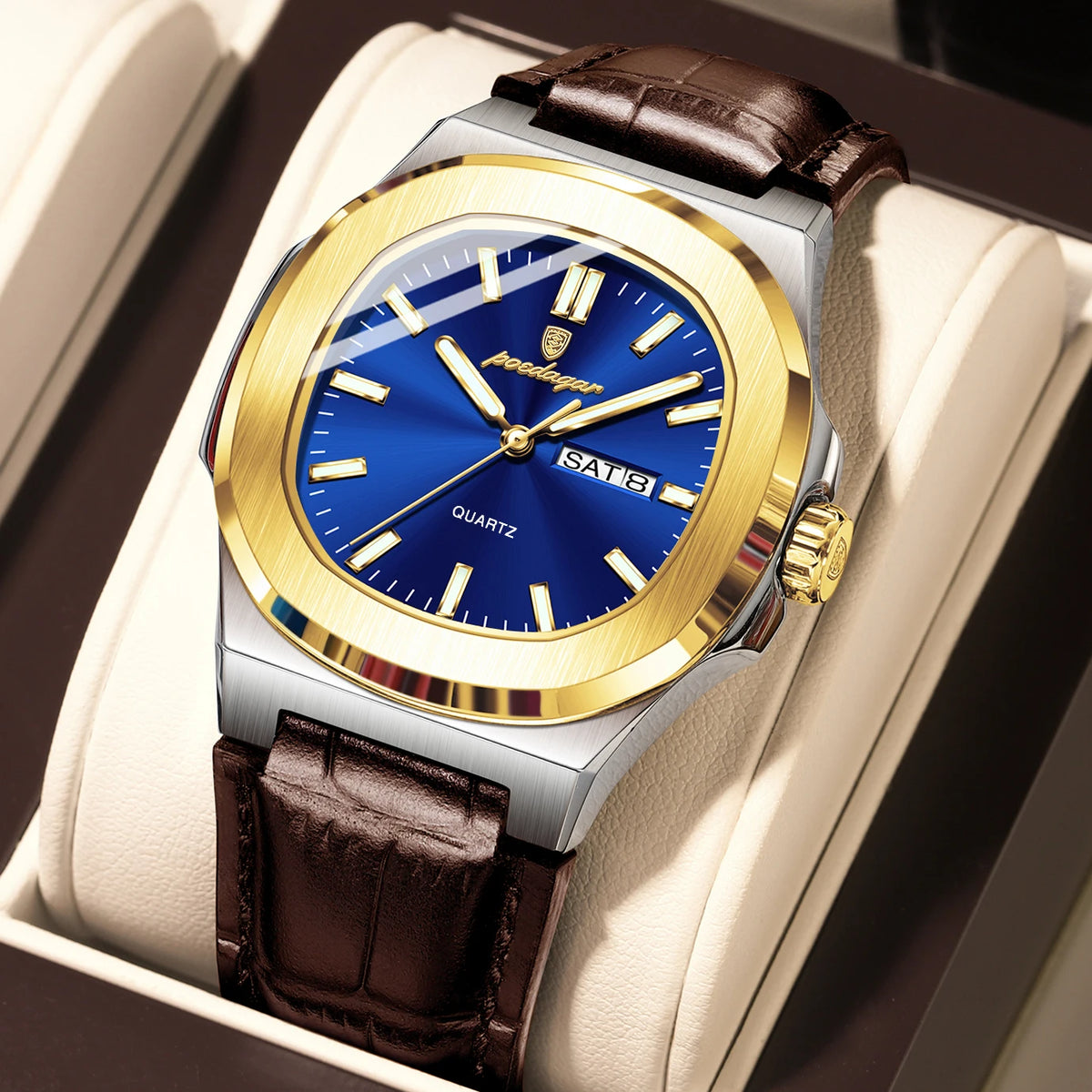Luxury Week Date Leather Quartz Watch
