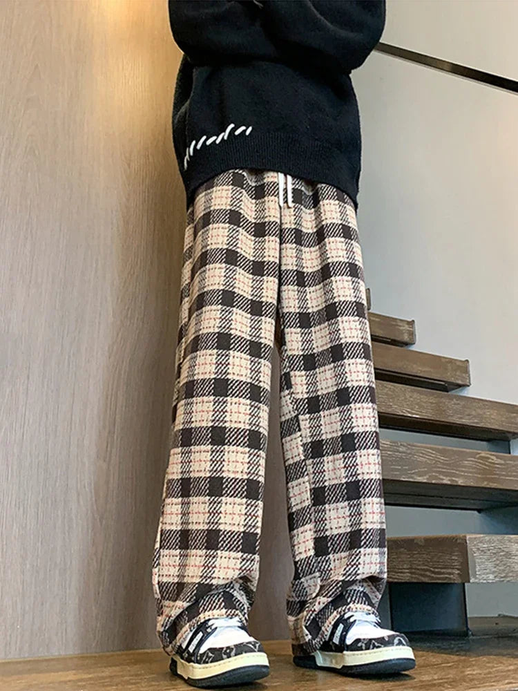 Pantalones anchos de lana a cuadros