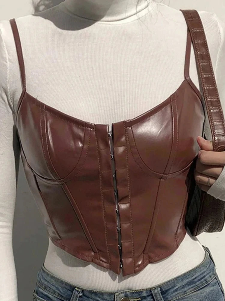 Y2k Solid Color Leather Crop Top