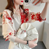 Sweet Printed Button-Up Korean Long Sleeve Shirt