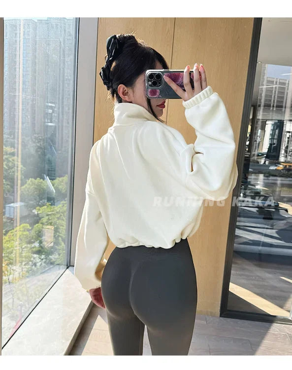 Stand Collar Crop Sweatshirt