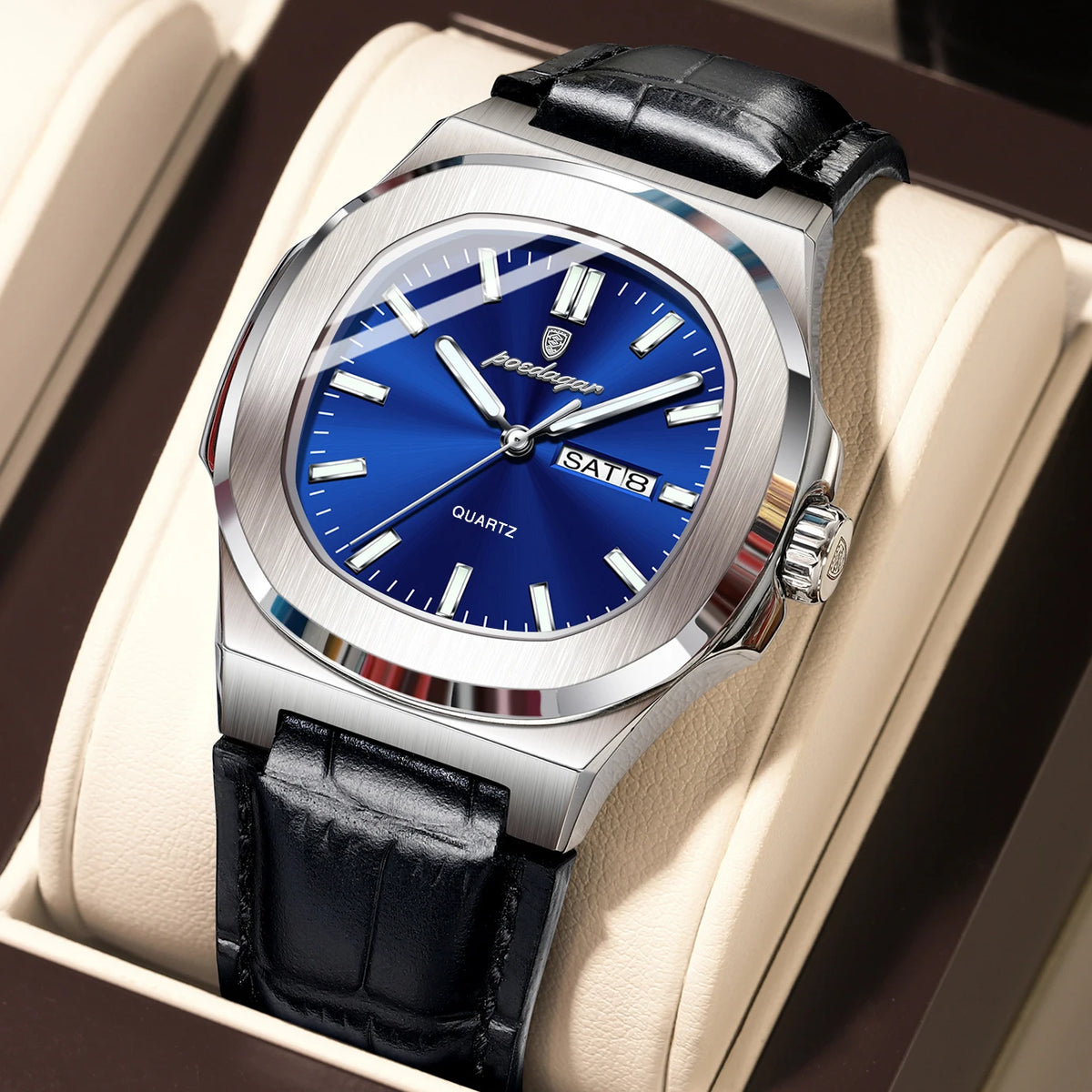 Luxury Week Date Leather Quartz Watch