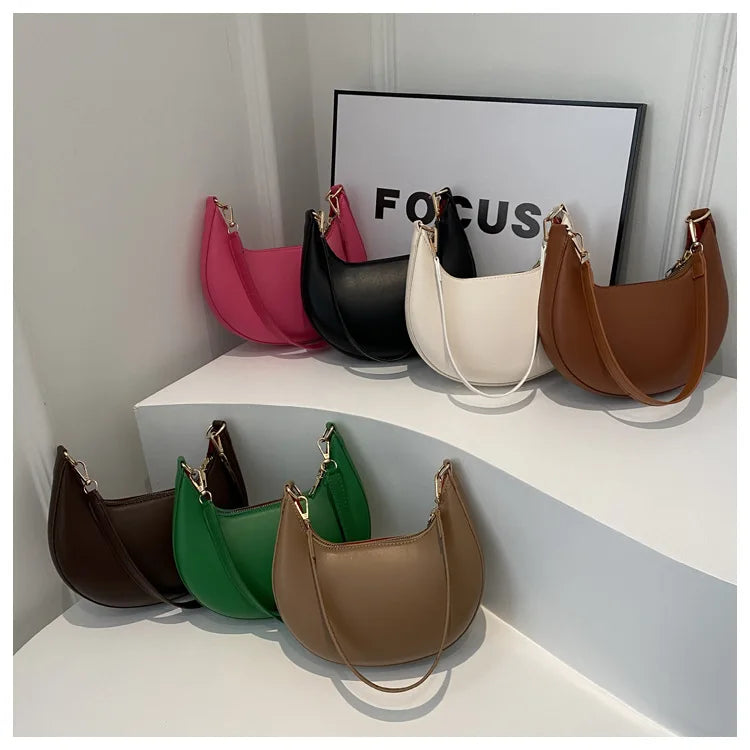 Crescent Moon Chic Leather Handbag