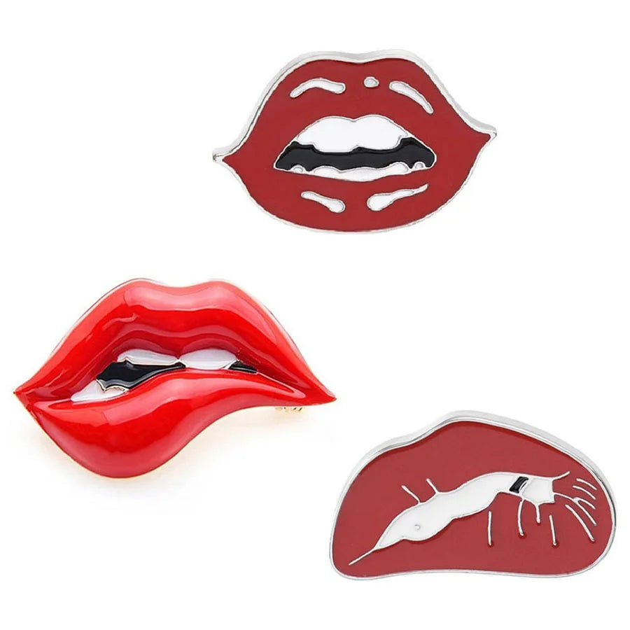 Red Lips Shape Enamel Brooches