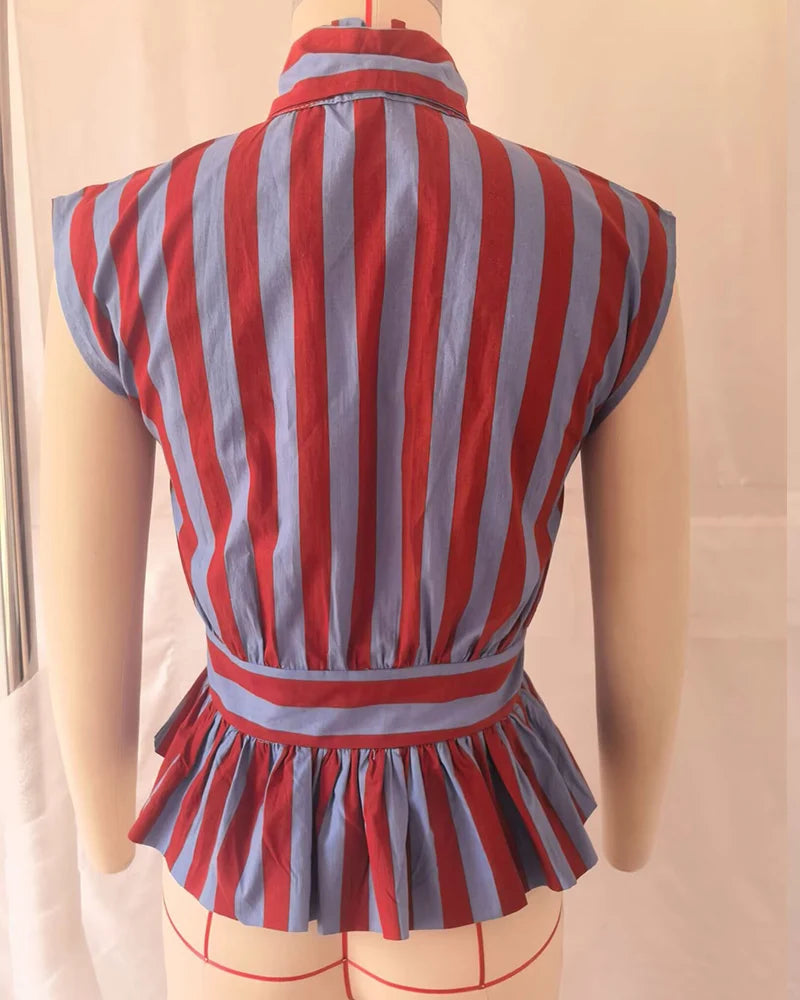 Old Money Bowknot Stripped Sleeveless Shirt