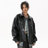 Black Synthetic Skin Rider Zip-up Leather Jacket