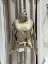 Belted Double Breasted Stand Collar Trench Coat